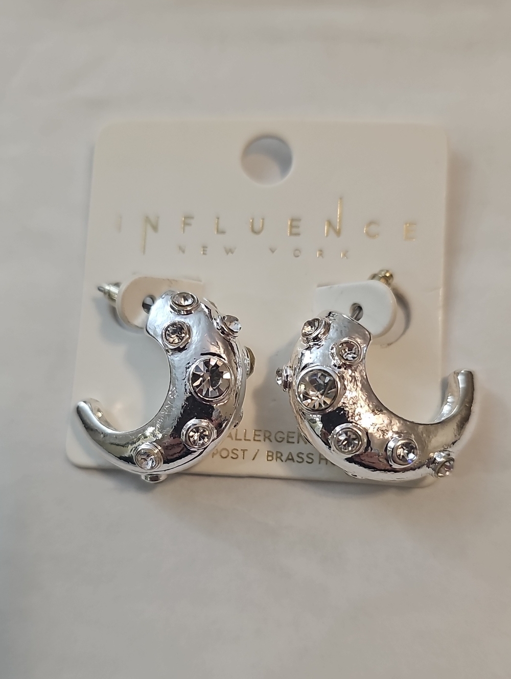 Influence New York Silver Crescent Crystal Hoop Earrings
